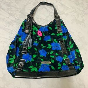 Betsey Johnson Blue Rose Velvet Handbag